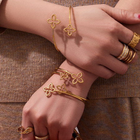 Bracelets manchettes pour femmes en acier inoxydable, étanches, couleur or, avec motif floral simple