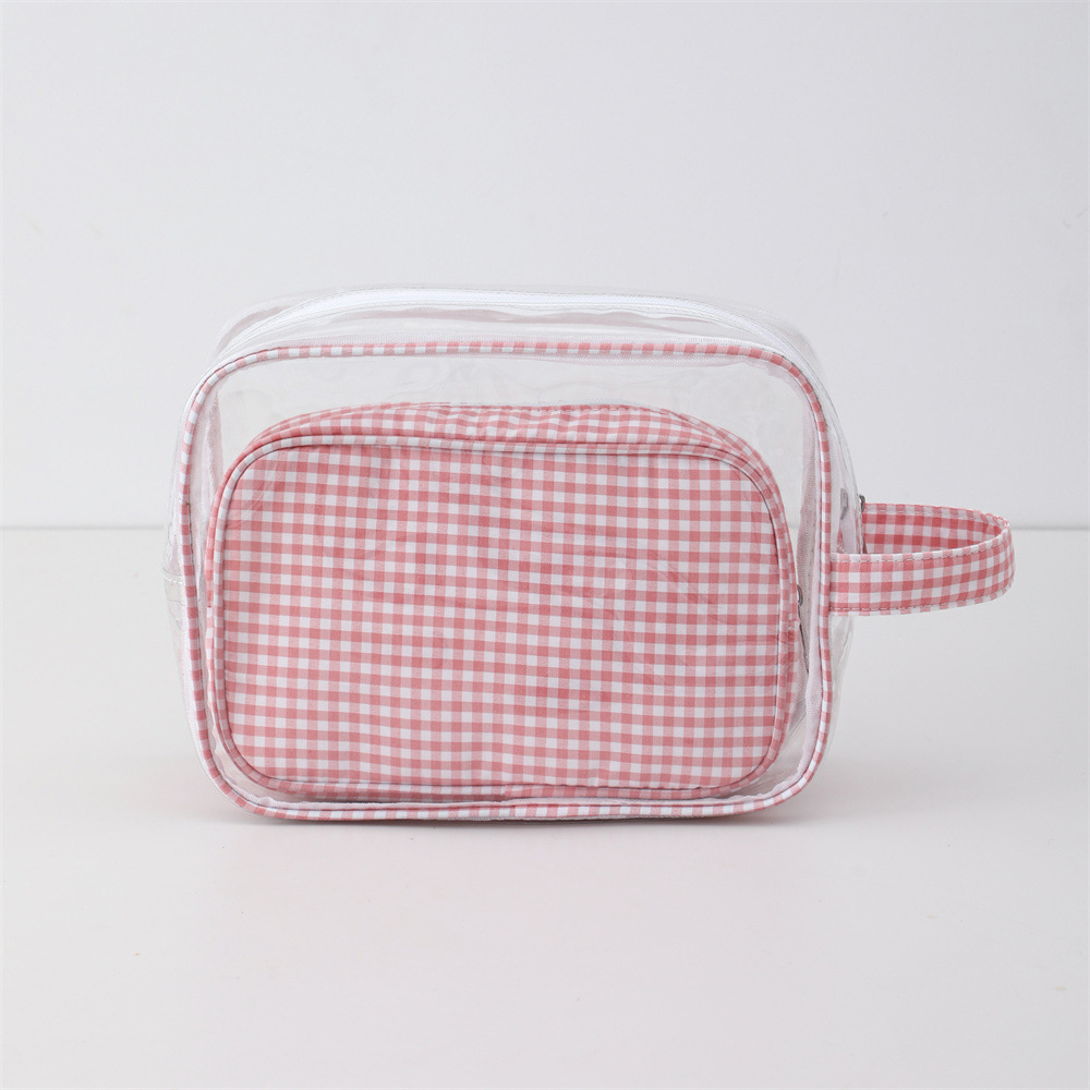 Trousse À Maquillage Décontractée En Pvc À Carreaux (1 Pièce)