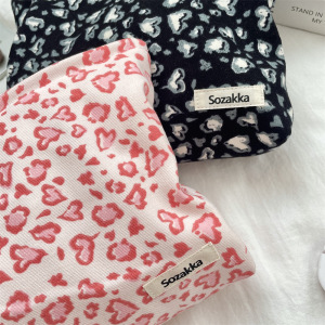 Trousse De Maquillage Femme En Velours Côtelé Imprimé Léopard Rétro h5 Image4