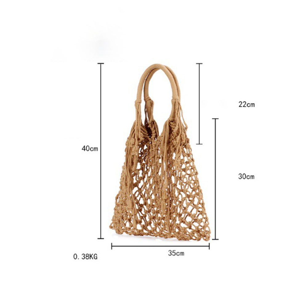 Sac De Plage Femme En Corde Tressée Ajourée, Couleur Unie, Style Vacances Image5