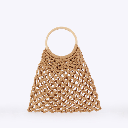Sac trapèze femme en corde tressée ajourée, couleur unie, style vacances