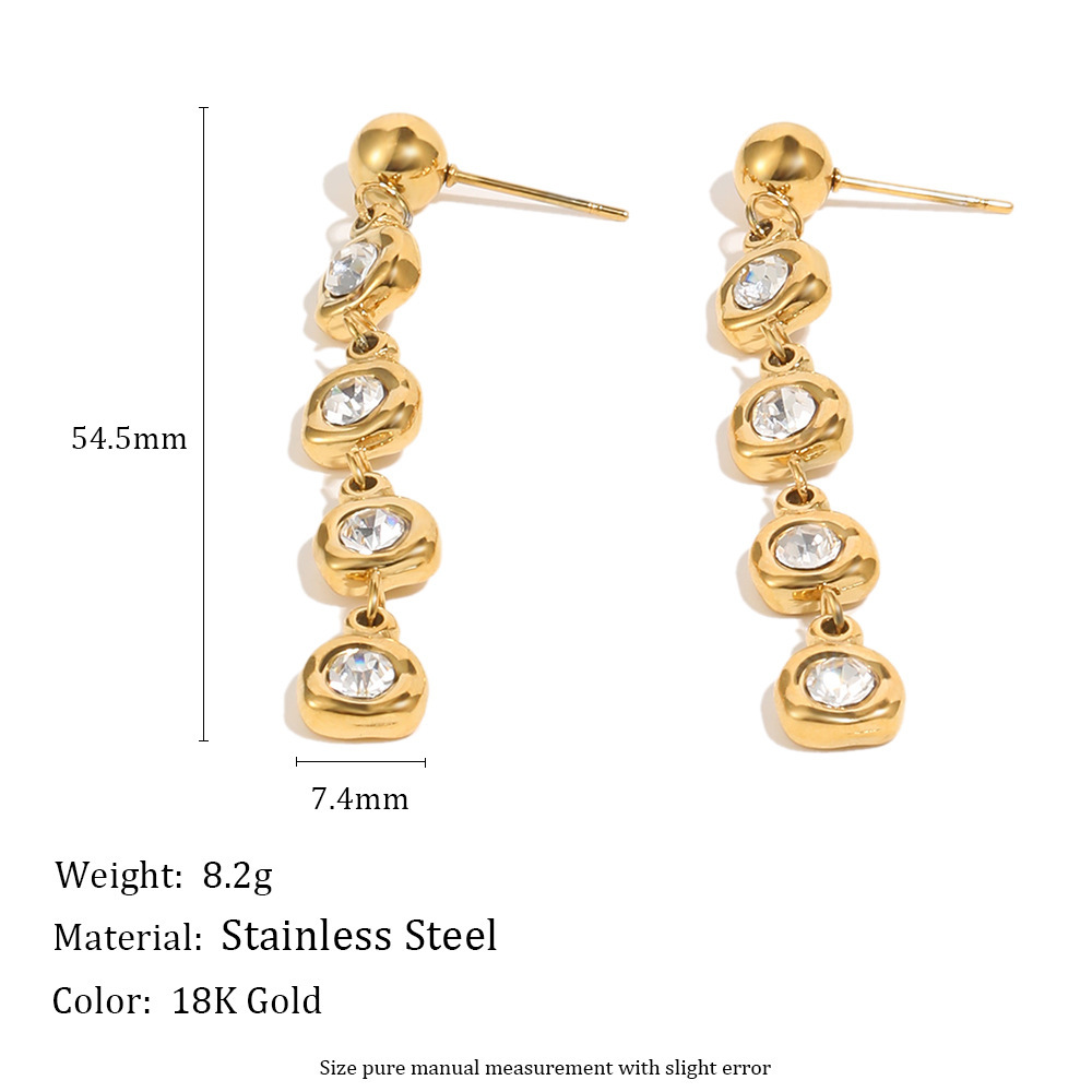Boucles D'Oreilles Pendantes Pour Femme, Luxueuses Et Élégantes, En Acier Inoxydable Étanche Couleur Or, Ornées De Zircon Et D'Un Pompon Rond. Image2