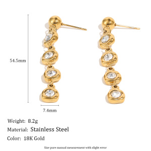 Boucles D'Oreilles Pendantes Pour Femme, Luxueuses Et Élégantes, En Acier Inoxydable Étanche Couleur Or, Ornées De Zircon Et D'Un Pompon Rond. h5 Image2