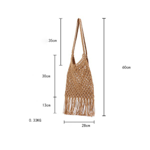 Sac Hobo Femme Style Vacances, Couleur Unie, En Corde Tressée Ajourée h5 Image6