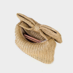 Pochettes Pour Femmes En Paille Tressée Avec Nœud Papillon, Style Parisien Chic h5 Image4