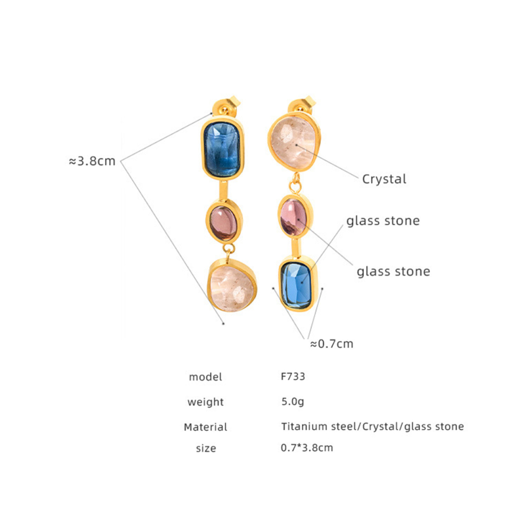 Boucles D'Oreilles Pendantes Élégantes Pour Femmes, En Acier Inoxydable Étanche, Couleur Or Et Cristal.