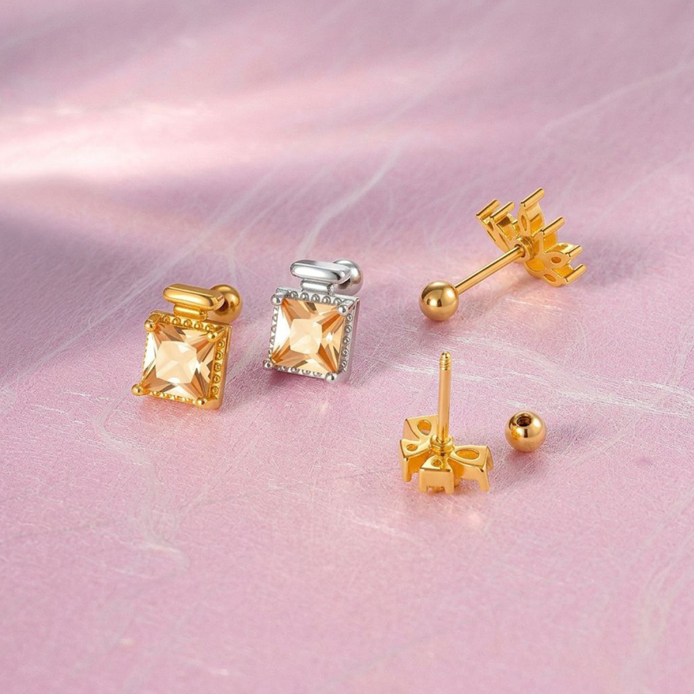 Boucles D'Oreilles Piercing Pour Femmes, Motif Papillon Rayonnant, Couleur Cuivre Doré Et Zircon. Image3
