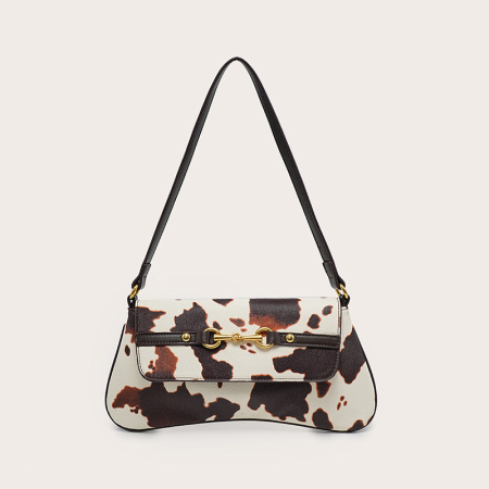 Sac baguette streetwear en PU imprimé motif vache, sac bandoulière femme