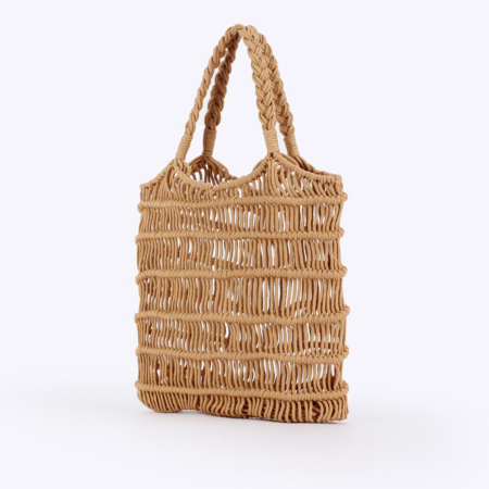 Sac fourre-tout femme style vacances, couleur unie, en corde tressée ajourée 2