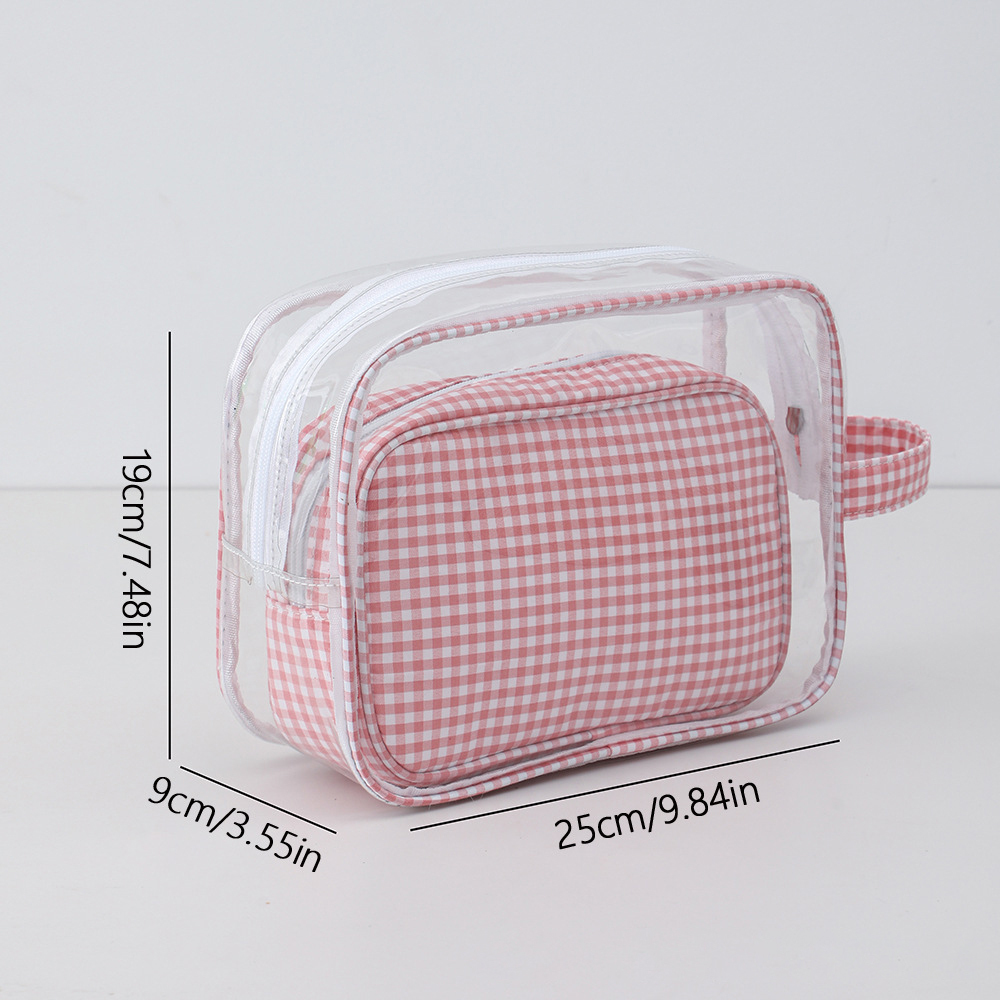 Trousse À Maquillage Décontractée En Pvc À Carreaux (1 Pièce) h5Image5
