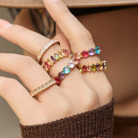 Bagues pour femmes en acier inoxydable de luxe, étanches, couleur or, serties de zircon et de pierres précieuses.