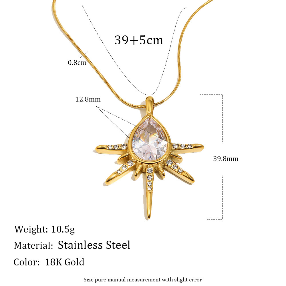 Colliers Pendentifs Pour Femmes En Acier Inoxydable Doré, Forme Soleil Rétro, Étanches, Avec Zircon. h5Image2