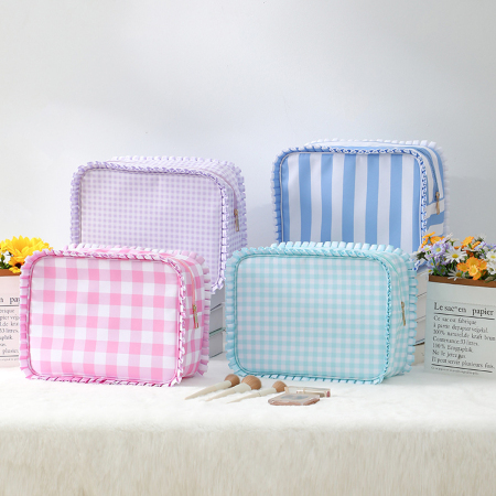 Trousse à maquillage en toile à carreaux (1 pièce)
