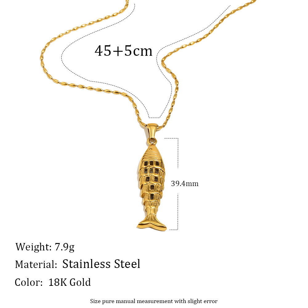 Colliers Pendentifs Pour Femmes En Acier Inoxydable, Couleur Or, Motif Poisson Simple Image2