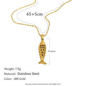 Colliers Pendentifs Pour Femmes En Acier Inoxydable, Couleur Or, Motif Poisson Simple h5 Image2