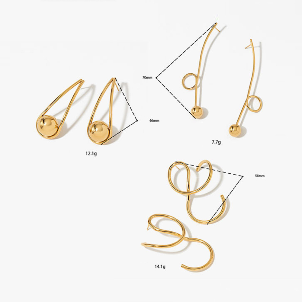 Boucles D'Oreilles Pendantes Pour Femmes, En Acier Inoxydable, Étanches, Couleur Or, Avec Lignes Circulaires Simples Image6