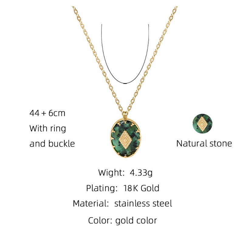 Colliers Pendentifs Pour Femmes En Acier Inoxydable Simple, Étanche, Couleur Or Et Pierre Naturelle Image2