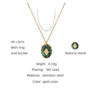 Colliers Pendentifs Pour Femmes En Acier Inoxydable Simple, Étanche, Couleur Or Et Pierre Naturelle h5 Image2