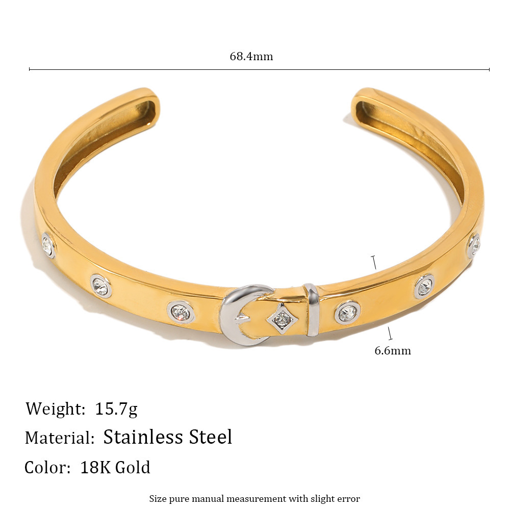 Bracelet Manchette Simple Moon En Acier Inoxydable, Étanche, Couleur Or, Avec Zircon Pour Femme Image2