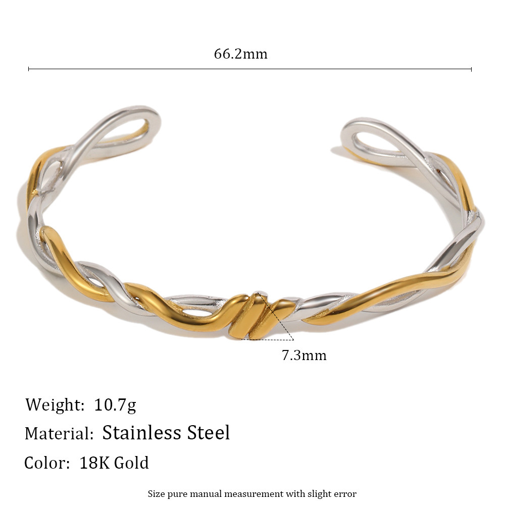 Bracelets Manchettes Pour Femmes En Acier Inoxydable, Étanches, À Torsion Simple Et De Couleurs Assorties Image2