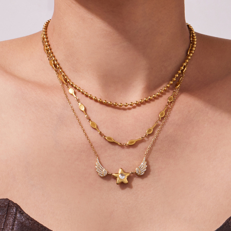 Colliers pendentifs pour femmes avec pendentif cœur ange en acier inoxydable étanche couleur or et strass