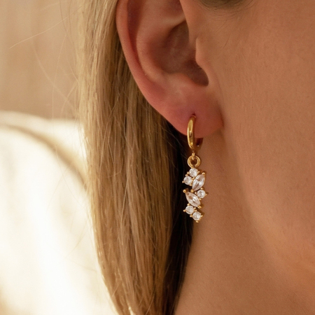 Boucles d'oreilles pendantes pour femmes, en acier inoxydable étanche, couleur or, avec zircon.
