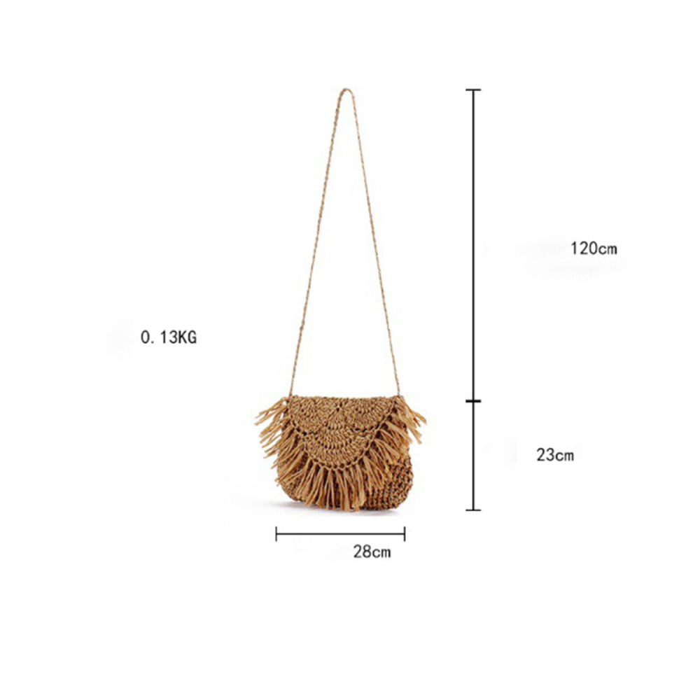 Sacoche De Selle Femme En Papier Tissé À Pompons Style Vacances Image5