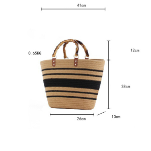 Sac Fourre-Tout Femme Style Vacances, À Rayures Tissées Et Corde Tressée h5 Image6