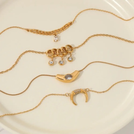 Colliers pendentifs pour femmes en acier inoxydable, forme lune, couleur or, étanches