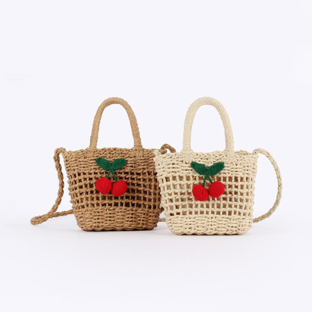 Sac de plage femme tissé en corde de papier cerise style vacances 2