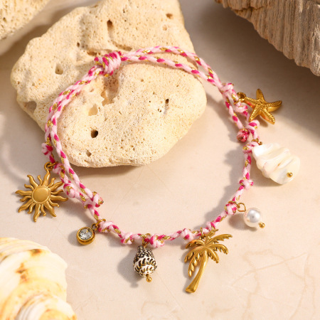 Bracelets à breloques pour femmes, en corde tressée dorée et coquillage, parfaits pour les vacances