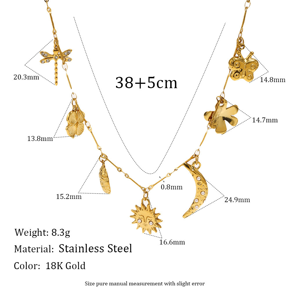 Colliers Pendentifs Pour Femmes En Acier Inoxydable, Couleur Or, Avec Pendentif Papillon Et Fleur Douce Image2
