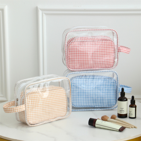 Trousse à maquillage décontractée en PVC à carreaux (1 pièce)