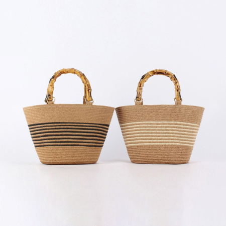 Sac fourre-tout en papier à rayures tissées style vacances pour femmes