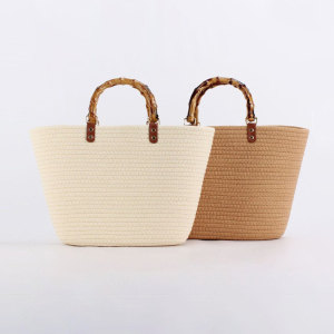 Sac Fourre-Tout Femme Style Vacances, À Rayures Tissées Et Corde Tressée h5 Image2