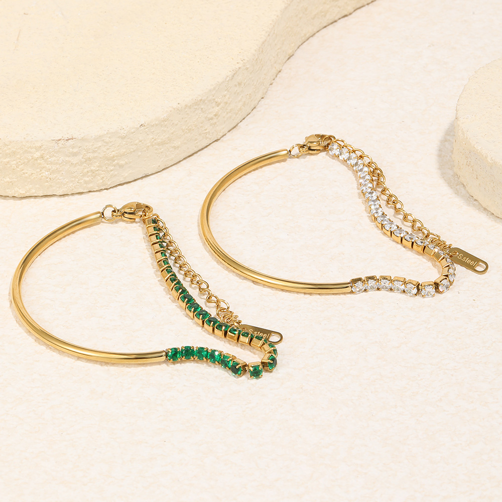 Bracelet Chaîne Luxueux Pour Femme En Acier Inoxydable, Étanche, Couleur Or, Orné De Zircon. Image4
