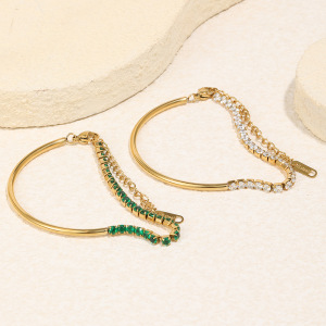 Bracelet Chaîne Luxueux Pour Femme En Acier Inoxydable, Étanche, Couleur Or, Orné De Zircon. h5 Image4