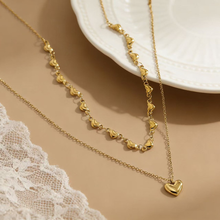 Colliers superposés pour femmes, en acier inoxydable, couleur or, avec motif cœur simple