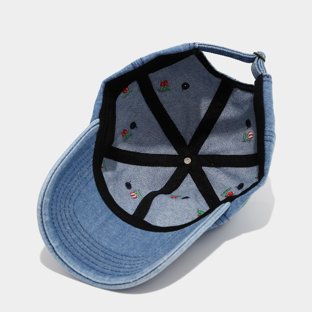 Casquette De Baseball Femme En Denim Brodé De Cerises Douces Image5