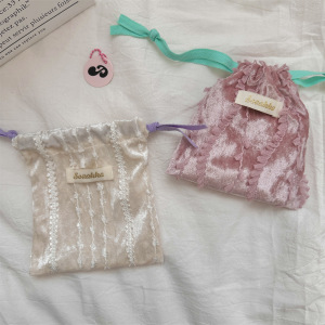 Sac De Rangement Romantique En Velours À Cordon De Serrage Et Dentelle h5 Image2