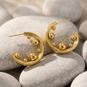 Boucles D'Oreilles Créoles Pour Femmes, En Acier Inoxydable, Étanches, Couleur Or, Forme Simple En C h5 Image5