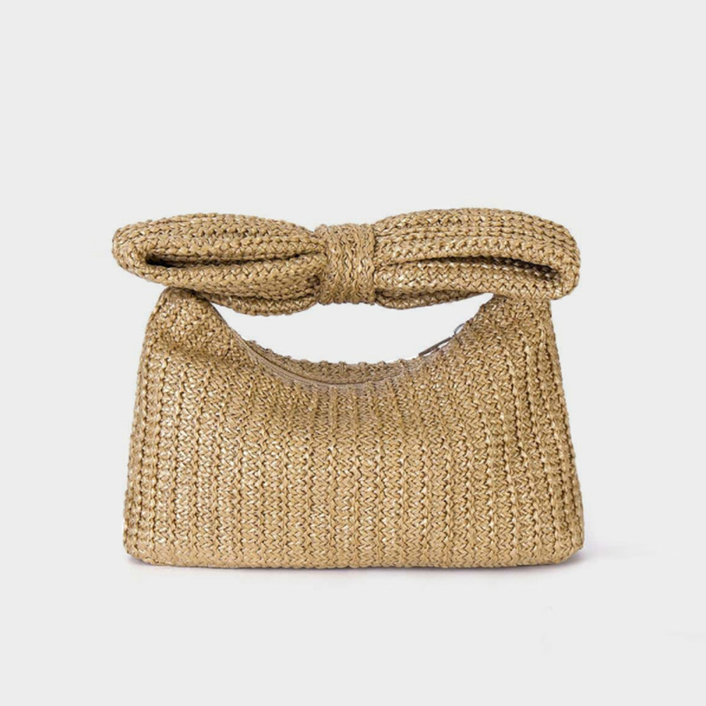 Pochettes Pour Femmes En Paille Tressée Avec Nœud Papillon, Style Parisien Chic Image2
