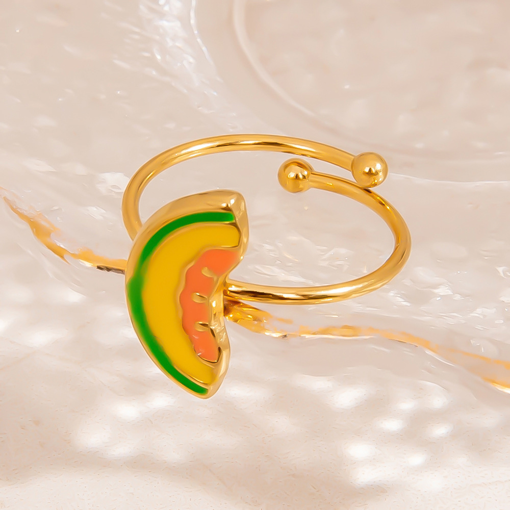 Bagues Tendance En Acier Inoxydable Doré, Étanches, Émaillées, Motif Fruit Mignon Image3