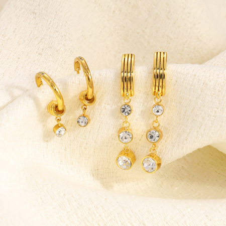 Boucles d'oreilles pendantes pour femme, en acier inoxydable, étanches, couleur or, avec zircon.