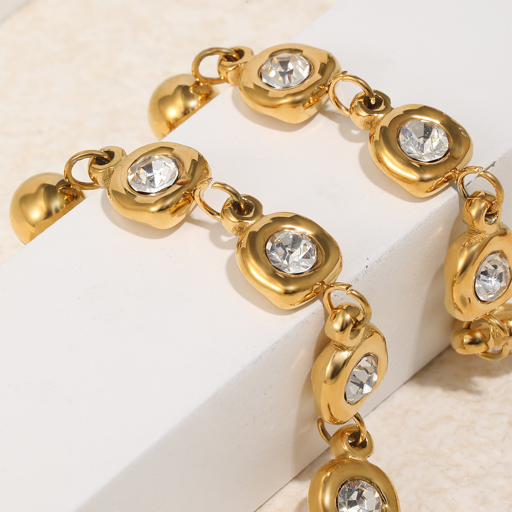 Boucles D'Oreilles Pendantes Pour Femme, Luxueuses Et Élégantes, En Acier Inoxydable Étanche Couleur Or, Ornées De Zircon Et D'Un Pompon Rond. Image5