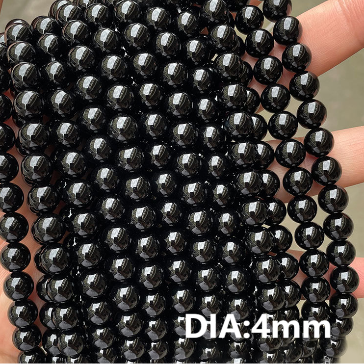 1 Chaîne De Perles Annulaires En Pierre Naturelle D'Agate Noire 