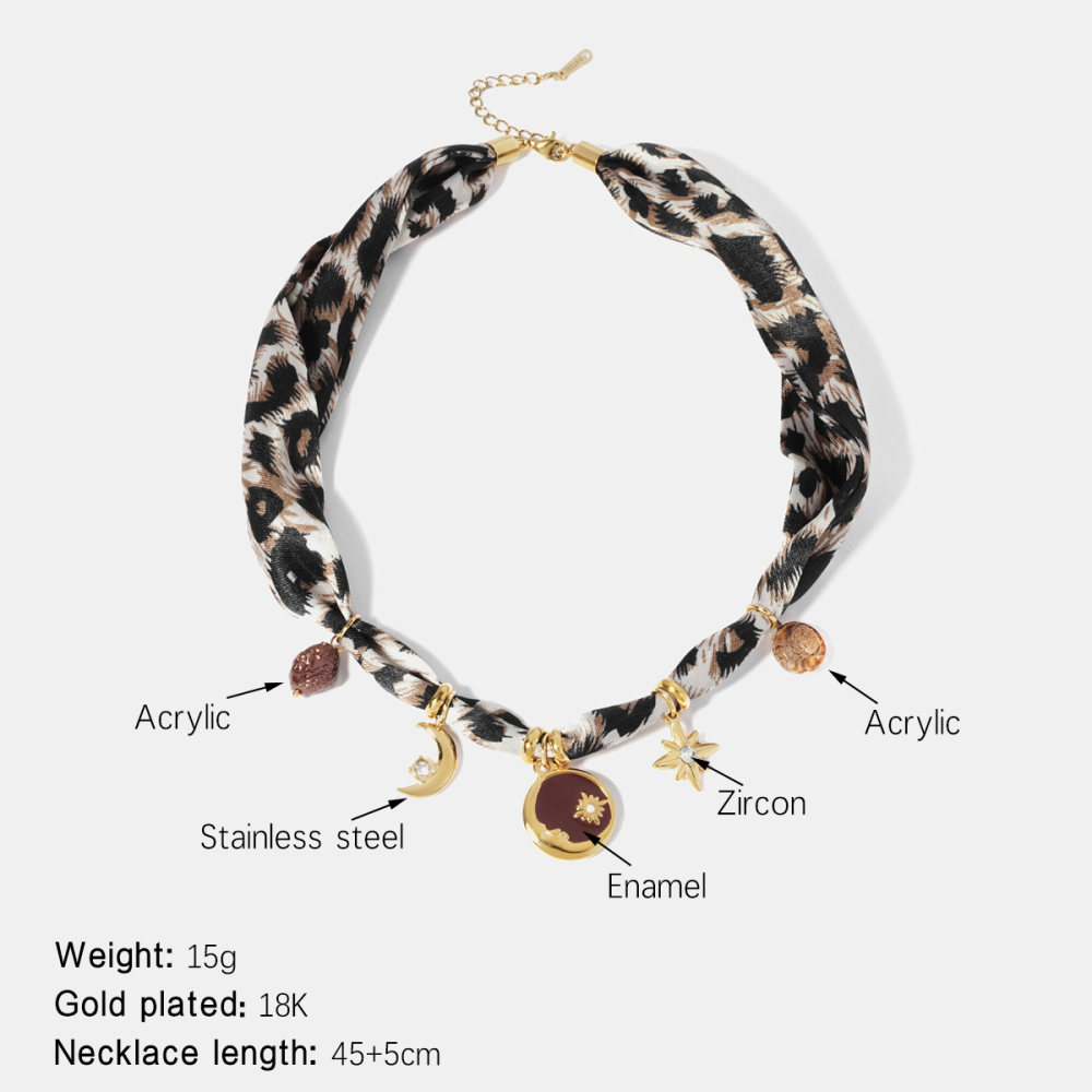 Collier Pendentif En Acier Inoxydable Émaillé À Motif Léopard Et Imprimé Lune 