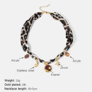 Collier Pendentif En Acier Inoxydable Émaillé À Motif Léopard Et Imprimé Lune h5 