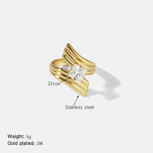 Bague En Acier Inoxydable Étanche Avec Zircon De Forme Irrégulière Et Pierre Précieuse Couleur Or h5