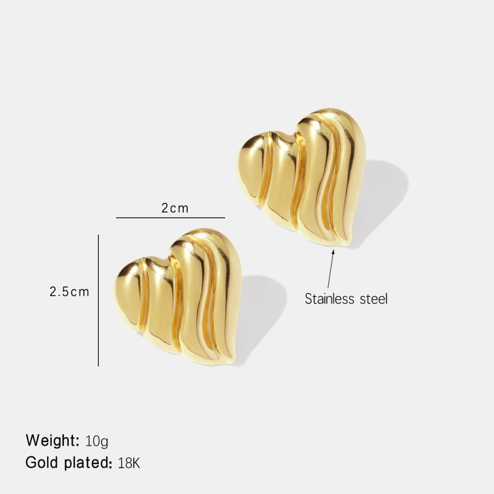 Boucles D'Oreilles Puces Rétro En Acier Inoxydable, Couleur Or, Avec Fil En Forme De Cœur 